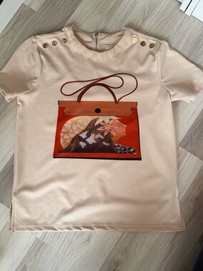 Womens Cream Short-Sleeve Graphic Blouse with Button Detail